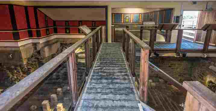 A visitor's walkway at Binchester Fort to be able to look down into the excavations