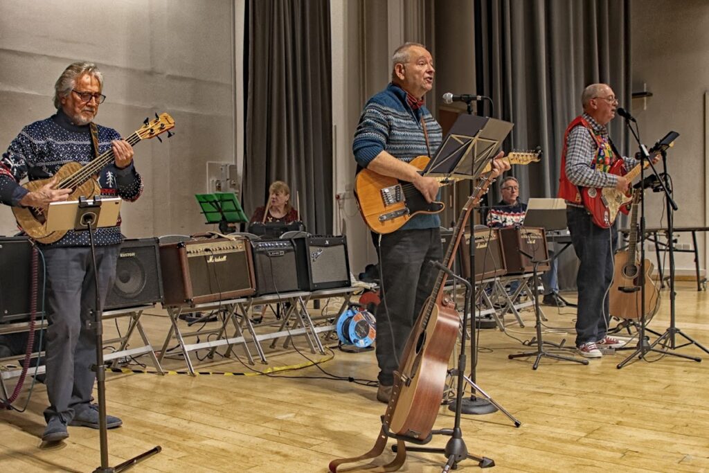 the band playing and singing